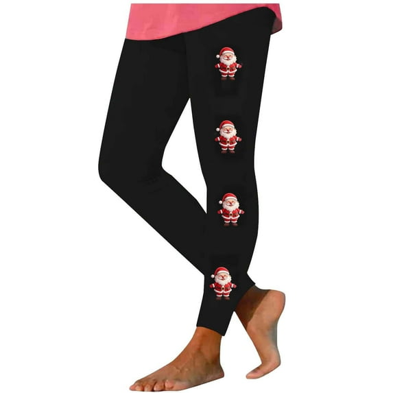 SwiftWear Christmas Leggings for Womens Cute Santa Claus Pattern Printed Skinny Tights Casual Running Yoga Leggings, Black XL