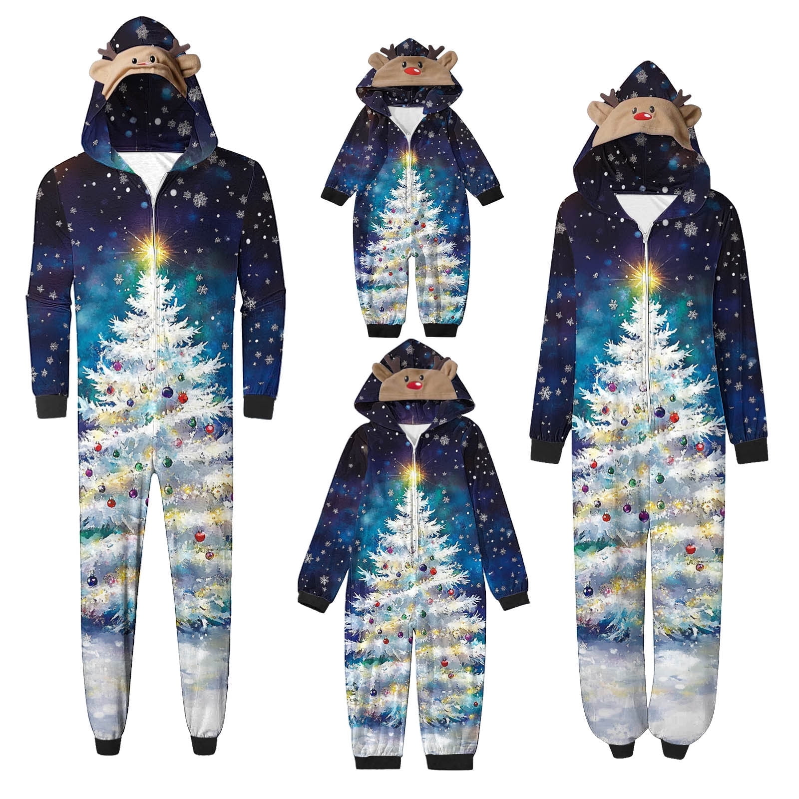SwiftWear Christmas Matching Family Onesie Pajamas Long Sleeve One Piece Pajamas with Cute Elk Antler Hood Cozy Sleepwear