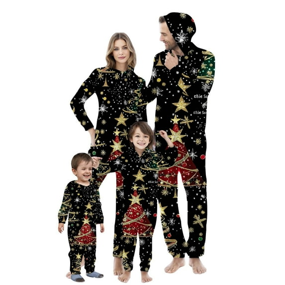 SwiftWear Christmas Matching Family Pajamas Hooded One Piece Pajamas Zipper Closure Sleepwear Soft Homewear