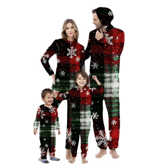 SwiftWear Christmas Matching Onesies for Couples and Family Zipper Hooded Adult Jumpsuit Long Sleeve Pajamas Slim Fit Homewear