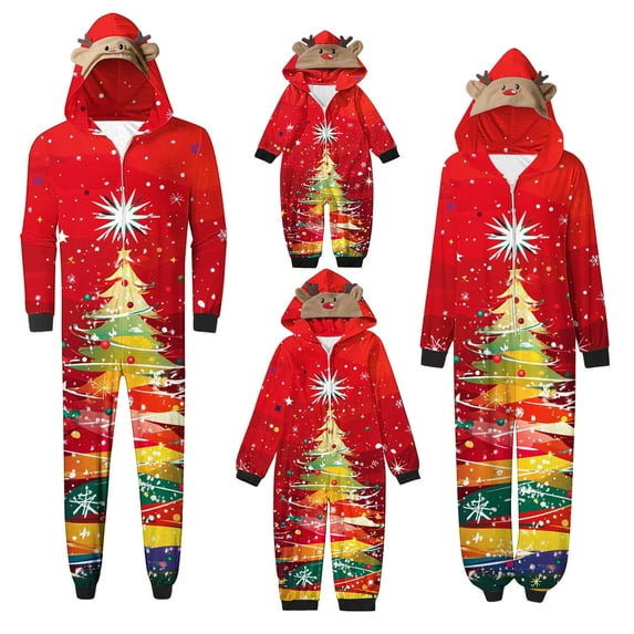 SwiftWear Christmas Pajamas for Family Matching Family Christmas PJs Sets Onesies Christmas Sleepwear Zipper Jumpsuit Red