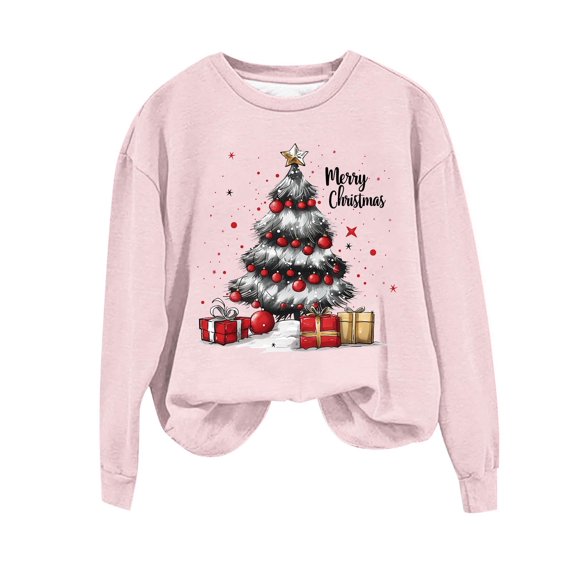 Yufatyle Christmas Sweatshirt for Women Holiday Long Sleeve Xmas Tree Pullover Crewneck Lightweight Shirt Fall Fashion Tops XXL