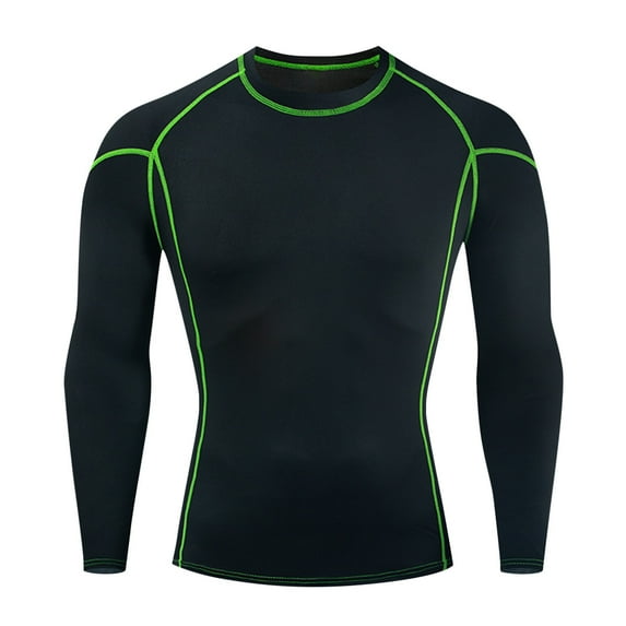 SwiftWear Compression Shirt Men, Solid Color Exercise Tight High Resilience Long Sleeve Round Neck Pullover T Shirt Undershirt, Green XXL