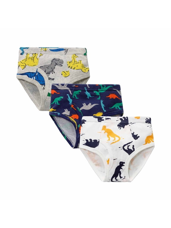 Cotton Soft Boys Briefs 3 Pack Dinosaur Printed Toddler Underwear, Size 3T-11T