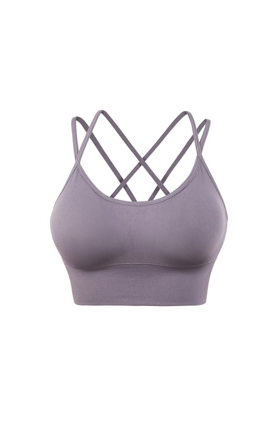 Cross Back Sport Bras Padded Strappy Spaghetti Criss Cross Cropped Bras for Yoga Workout Fitness Medium Impact Sports Bras Purple Sports Bras