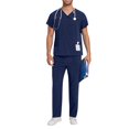 thumbnail image 1 of Yufatyle Dark Blue Scrub Set for Men, Cross V-Neck Scrub Top & Drawstring Cargo Scrub Pants, Stretchy Comfy Work Uniform XXL, 1 of 9