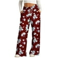 thumbnail image 1 of Yufatyle Elastic High Waist Pants for Women Casual Loose Fashionable Floral Printed Drawstring Wide Leg Pants XXL, 1 of 4