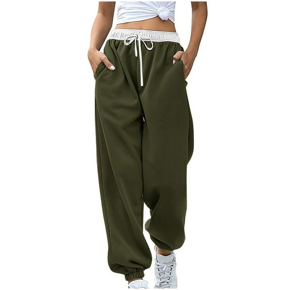 Yufatyle Elastic Waist Sweatpants for Women Women Fashion Color Blocked Printed Drawstring Pants Workout Running Jogger Pants M