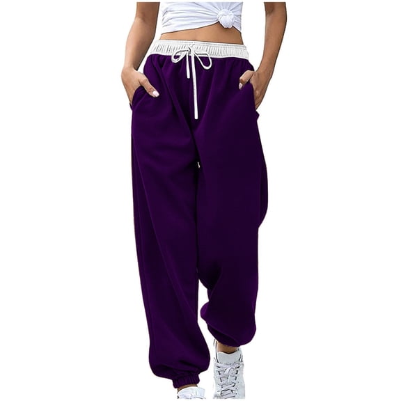 Yufatyle Elastic Waist Sweatpants for Women Women Fashion Color Blocked Printed Drawstring Pants Workout Running Jogger Pants XXL