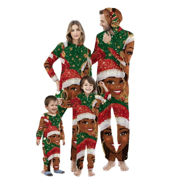 SwiftWear Family Christmas Pajamas Matching Sets, One Piece Jumpsuits Pjs Female Santa Claus Print Loungewear Sleepwear