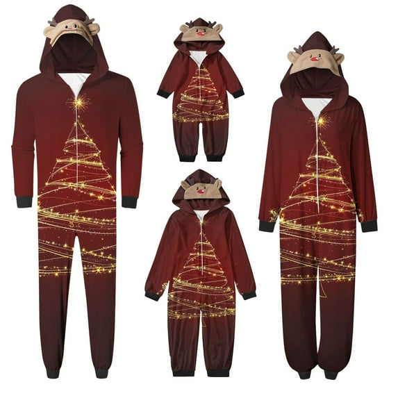 SwiftWear Family Christmass Matching Sets Pajamas Holiday Cute Xmas Tree Print Pjs Hooded Sleepwear for Couple and Kids