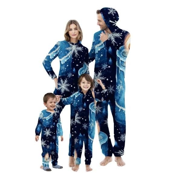 SwiftWear Family Matching Christmas Sleepwear for Family, Snowflake Print One Piece Pajamas, Hooded Holiday Loungewear