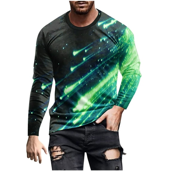 Yufatyle Fashion Printing T Shirts for Men Long Sleeve Round Neck Pullover Top Muscle Workout Shirts Casual Top, Mint Green XL