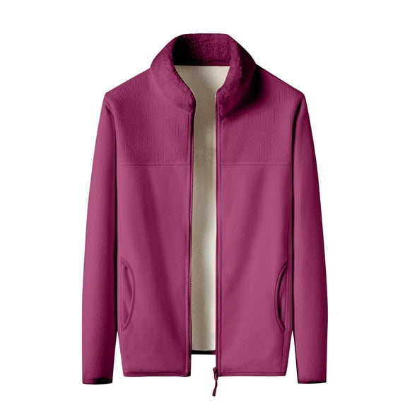 SwiftWear Fleece Jackets for Men, Men's Fashion Casual Solid Color Full Zipper Long Sleeve Hoodless Casual Outwear Red XXXL