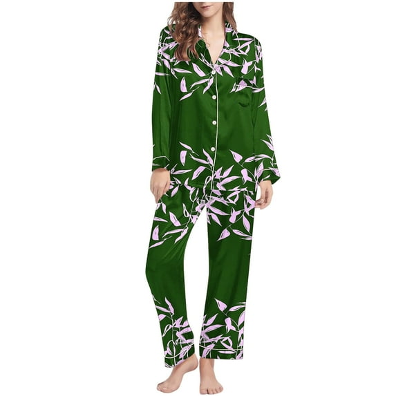 SwiftWear Floral Pajamas Set for Women Long Sleeve Sleepwear Button Up Shirt and Pants 2 Piece Pj Set Soft Comfy Nightwear with Pocket 2XL