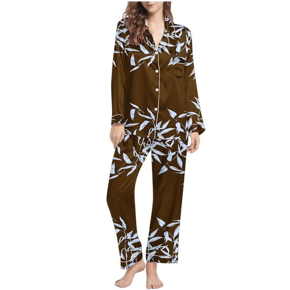 Yufatyle Floral Pajamas Set for Women Long Sleeve Sleepwear Button Up Shirt and Pants 2 Piece Pj Set Soft Comfy Nightwear with Pocket L