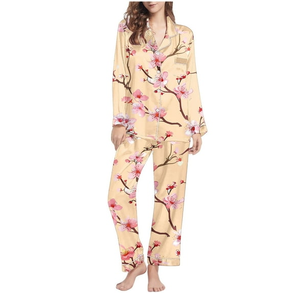 SwiftWear Floral Pajamas Set for Women Long Sleeve Sleepwear Button Up Shirt and Pants 2 Piece Pj Set Soft Comfy Nightwear with Pocket S