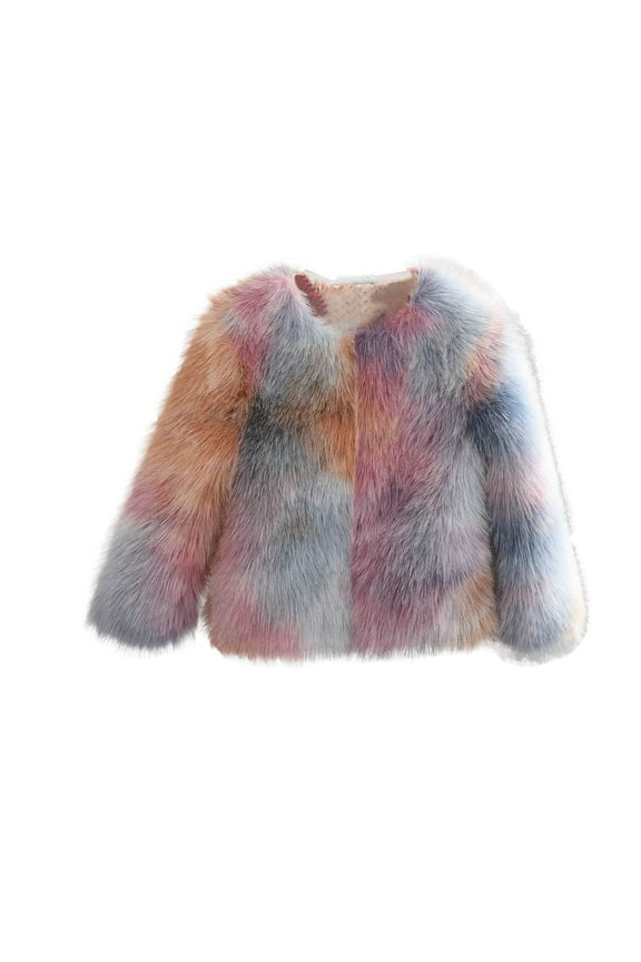 Girls Faux Fur Coat Kids Fall Winter Long Sleeve Fluffy Cardigan Jacket Thick Furry Warm Outwear for 1-11 Years, Pink