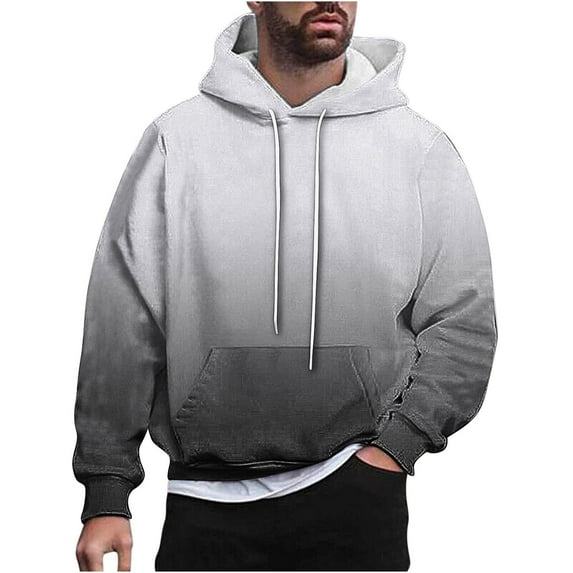 SwiftWear Gradient Color Hoodies for Men Casual Hooded Sweatshirts Loose Fit Pullover Long Sleeve Tops Sweatshirt, Gray L
