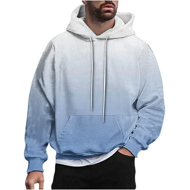 SwiftWear Gradient Color Hoodies for Men Casual Hooded Sweatshirts Loose Fit Pullover Long Sleeve Tops Sweatshirt, Light Blue XXL