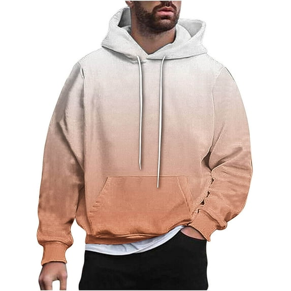SwiftWear Gradient Color Hoodies for Men Casual Hooded Sweatshirts Loose Fit Pullover Long Sleeve Tops Sweatshirt, Orange XXL