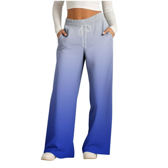 Yufatyle Gradient Color Wide-Leg Pants for Women Elastic High Waist Drawstring Trendy Comfort Pants Sports Casual Trousers S