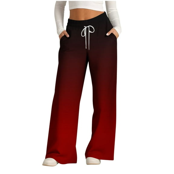 SwiftWear Gradient Color Wide-Leg Pants for Women Elastic High Waist Drawstring Trendy Comfort Pants Sports Casual Trousers XXXL