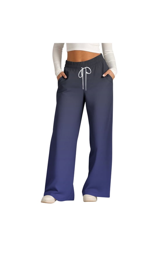 Gradient Color Wide-Leg Pants for Women Elastic High Waist Drawstring Trendy Comfy Pants Sports Casual Trousers XXXL
