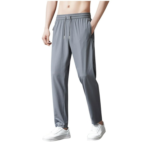 SwiftWear Gray Sweatpants for Men Drawstring Summer Thin Loose Fit Trousers Pockets Casual Quick Dry Athletic Pants XXXL