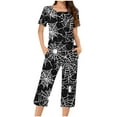 thumbnail image 1 of SwiftWear Halloween Pajamas Women 2 Piece Lounge Set Pumpkin Cobweb Cute Ghost Homewear Short Sleeve Henley Top Capris Set XL, 1 of 5