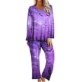 thumbnail image 1 of SwiftWear Halloween Pjs Women Bat Printing Round Neck Long Sleeved Shirts Long Pants Set Sleepwear Comfy Homewear Purple M, 1 of 6