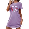 thumbnail image 1 of SwiftWear Heart Print Women's Pajamas Relaxed Fit Round Neck Sleep Shirts Short Sleeve Romantic Night Shirts for Sleeping Purple, 1 of 6