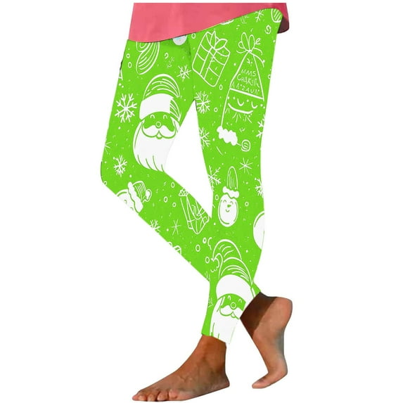 SwiftWear High Waisted Christmas Leggings for Women Funny Santa Claus Print Yoga Pants Ankle Length Running Gym Tights, Green M