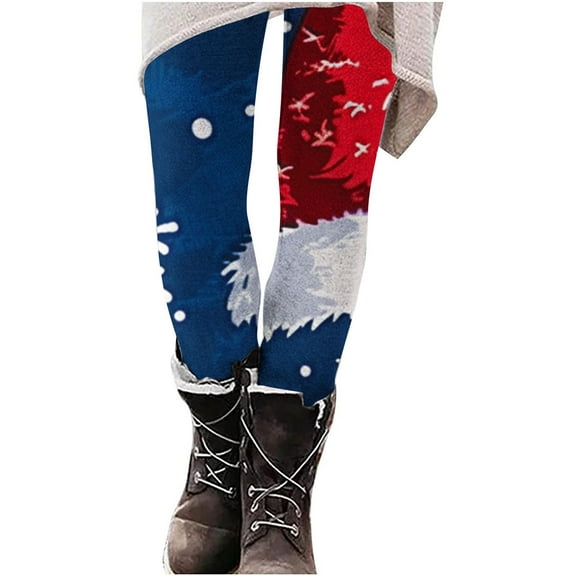 SwiftWear High Waisted Leggings for Women Comfy Festive Holiday Themed Printed Legggings Workout Christmas Leggings Yoga, Blue 2XL