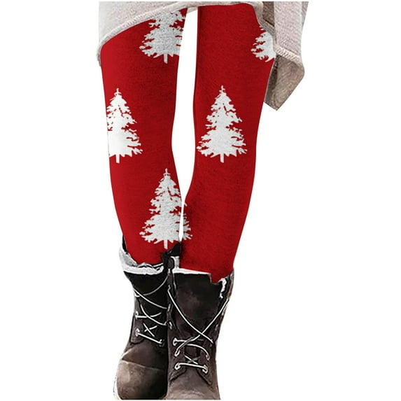 SwiftWear High Waisted Leggings for Women Comfy Festive Holiday Themed Printed Legggings Workout Christmas Leggings Yoga, Red M