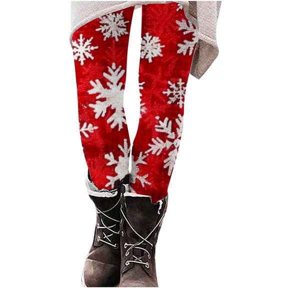 SwiftWear High Waisted Leggings for Women Comfy Festive Holiday Themed Printed Legggings Workout Christmas Leggings Yoga, Red M