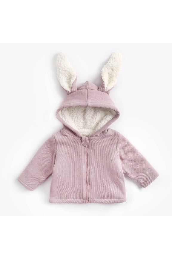 Infant Toddler Boys Girls Fleece Lined Bunny Ear Hooded Jacket Kids Cute Solid Zip-up Coat Witner Warm Outwear, Purple