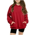 thumbnail image 1 of SwiftWear Kids Girls Hoodie Sweatshirts Long Sleeve Solid Casual Pullover Cute Hoodie Tops with Pockets for 5-14 Years, Red, 1 of 9
