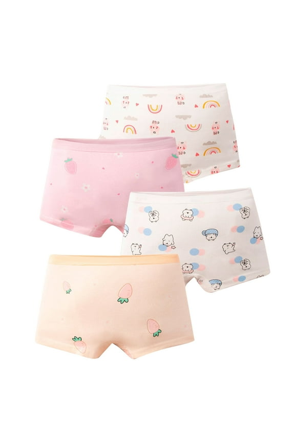 Little Girls Underwear, 4 Pack Cotton Boyshorts Soft Cartoon Patterned Toddler Briefs, 1-14T