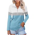 thumbnail image 1 of Yufatyle Long Sleeve Tops for Women Colorblocked Golf Shirts Quarter Zip Collared Blouses V Neck Pullover Fall Clothes White, 1 of 7