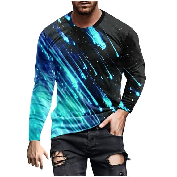 SwiftWear Long Sleeved Shirts for Men Casual Printing Workout Pullover Round Neck T-Shirt Slim Fit Tops, Sky Blue XXXXL