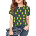 thumbnail image 1 of SwiftWear Mardi Gras T-Shirts for Girls, Funny Beads Glitter Print Short Sleeve Crew Neck Carnival Parade Party Outfit 3-14 Years, 1 of 5