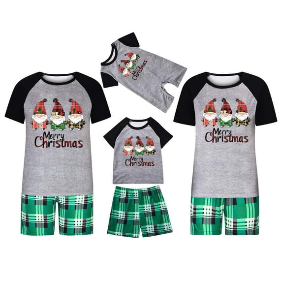 Yufatyle Matching Family Pajamas Sets Christmas Pj'S Santa Claus Print Top + Plaid Green Shorts Sleepwear Lounge Clothes for Men, S
