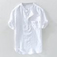 thumbnail image 1 of Yufatyle Men Cotton Linen Short Sleeve Stand-up Collar Button Shirts For Men White M, 1 of 5