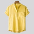 thumbnail image 1 of Nnhblu Men Cotton Linen Short Sleeve Turndown collar Casual Mens T Shirts Yellow XXXL, 1 of 9