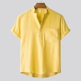 thumbnail image 1 of SwiftWear Men Cotton Linen Short Sleeve Turndown collar Casual Tshirts Yellow M, 1 of 9