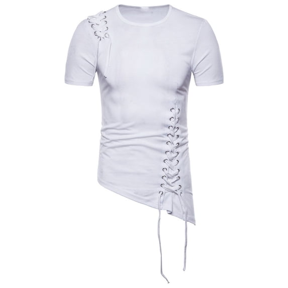 Nnhblu Men Cotton Short Sleeve Round Neck Holes and Irregular Men's T-Shirts White XXL