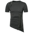 thumbnail image 1 of Nnhblu Men Cotton Short Sleeve Round Neck Holes and Irregular Summer Blouse Dark Gray L, 1 of 4