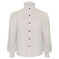 thumbnail image 1 of SwiftWear Men Pirate Shirt Victorian Ruffle High Neck Button Shirts Medieval Renaissance Vampire Puffy Halloween Costume White L, 1 of 8