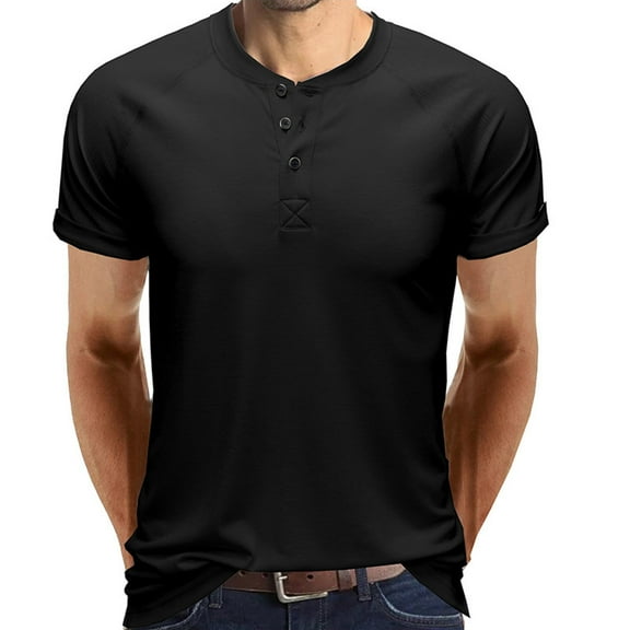SwiftWear Men Polyester Short Sleeve Round Neck Button Shirts For Men Black XL